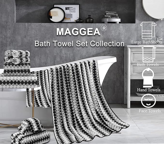 2 Hand Towel Set 16"x31" Black White Towel Set - Image 3