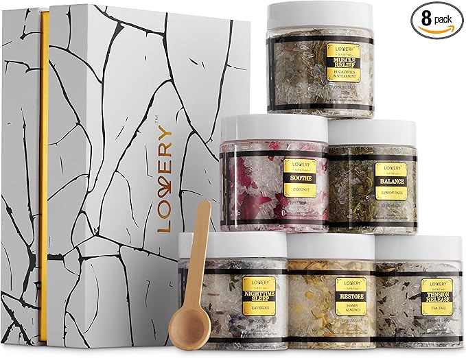Mothers Day Gifts for Mom, Epsom Bath Salts Gift Basket Set, Self Care Salt by LOVERY