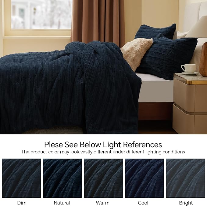 BEDELITE Fleece King Comforter Set -Super Soft & Warm Fluffy Navy Faux Fur - Image 9