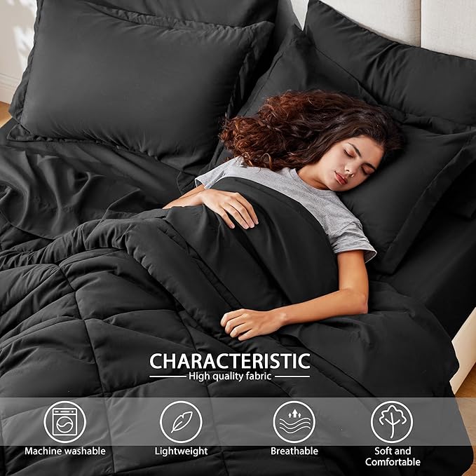 Love's cabin Oversized Queen Comforter Set Black, 7 Pieces Bed in a Bag - Image 3