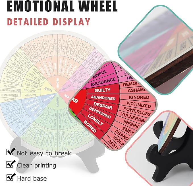 Emotion Wheel, Double-Sided Feelings Wheel with Stand, Counseling Office Must Have, Feelings Wheel Suitable for Therapy Office Decor School Counseling Office Must Have (ML, 1)