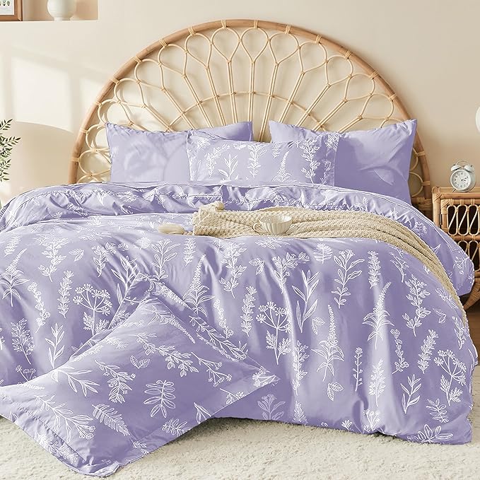 MUXHOMO Duvet Cover Full Size, Reversible Floral Lavender Duvet Cover Set - Image 3