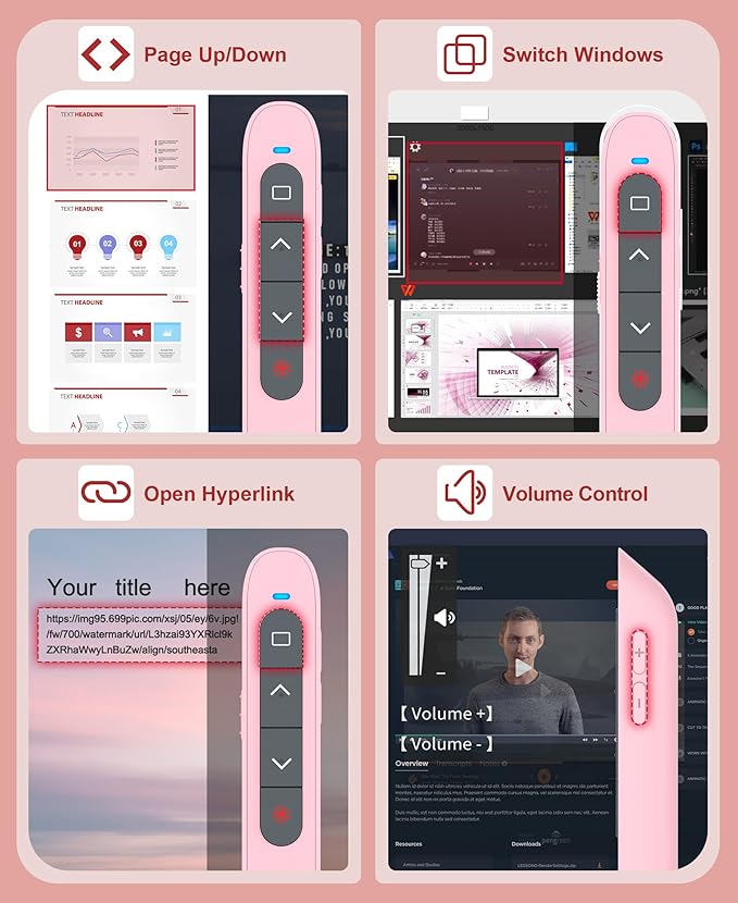 Presentation Clicker Rechargeable Pink Wireless Presentation Remote Presenter Long Range PPT Clicker with Pointer Slide Advancer for Classroom Teacher Mac/Windows/Linux, Google Slide/PPT/Keynote