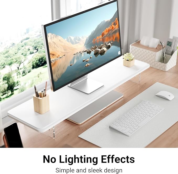 AFOOYO Monitor Stand Riser,31.5-Inch LED Light Wood Computer Monitor Stand with Adjustable Acrylic Legs,Desk Accessories Desktop Organizer Stand for, Computer,Laptop,Printer,PC TV Screen Riser,White