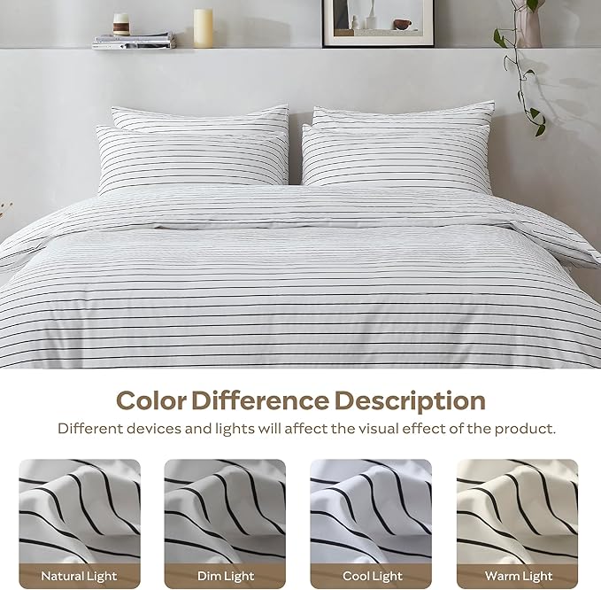JELLYMONI 100% Natural Cotton 3pcs Striped Duvet Cover Sets, - Image 8