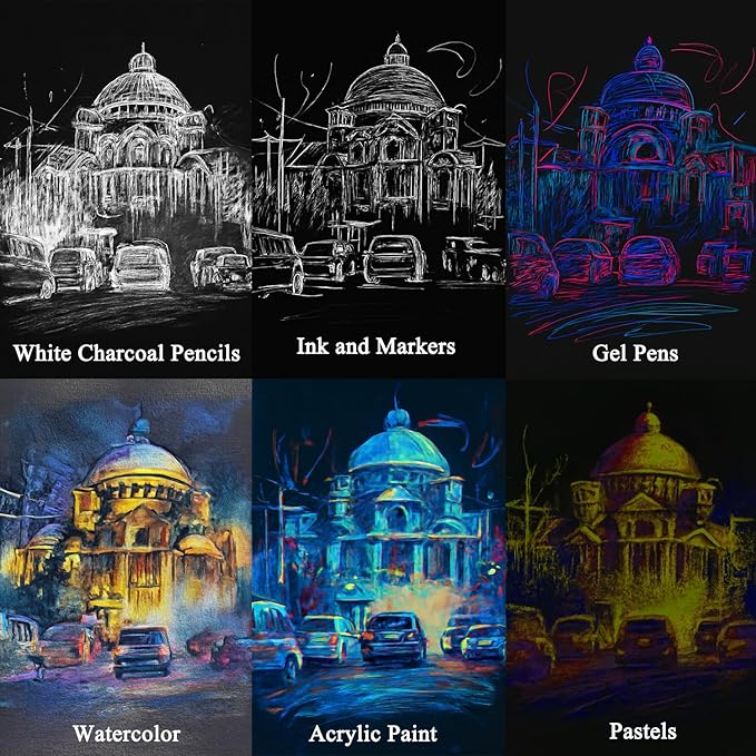 Fuxi Black Sketchbook 11x14 Inches, 60 Sheets (90lb/150gsm), Hard Cover Spiral Bound | Black Paper Pad for Illustration & Art Class, Professional Artist Sketch Book for Adults & Students.