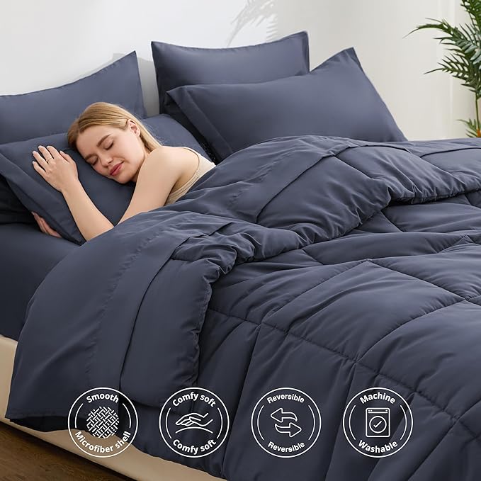 Love's cabin Twin XL Comforter Set Indigo Blue, 5 Pieces Twin XL Bed in a Bag - Image 3