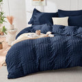 HYMOKEGE Navy Blue Duvet Cover King Size, Ultra Soft 3-Piece Seersucker Duvet by HYMOKEGE