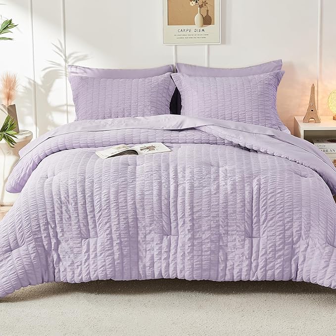HYMOKEGE Lavender Twin Comforter Set Seersucker 5 Pieces, All Season Luxury Bed - Image 9