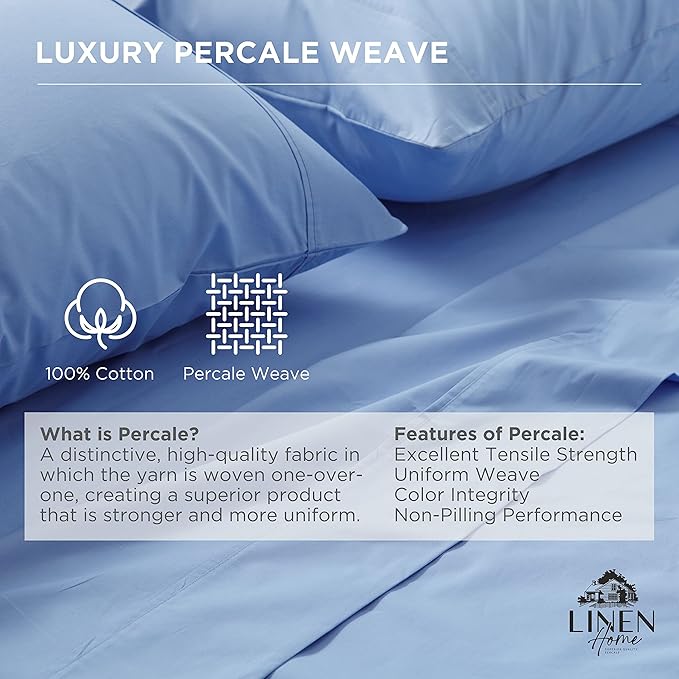 Linen Home 100% Cotton Percale 1 Flat Sheet, Twin Size - Image 2