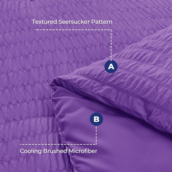 HYMOKEGE Dark Purple Duvet Cover Queen Size, Ultra Soft 3-Piece Seersucker - Image 3