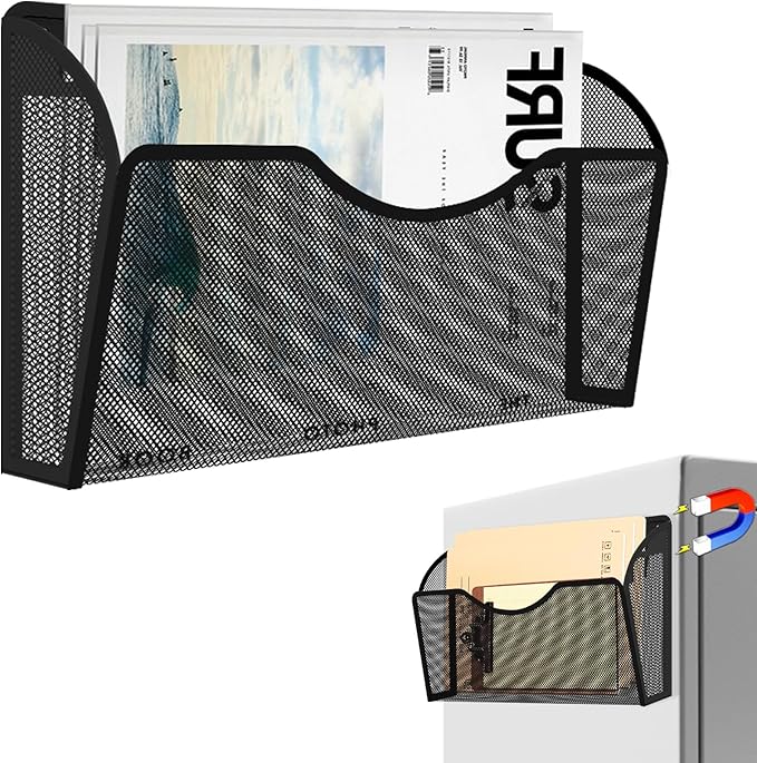 LQPAFZ Magnetic File Holder 1 Pockets File Folder Organizer, Office Hanging Magazine Rack for File Cabinets, Magnetic Paper Holder, No Drilling Mail Organizer for Refrigerator, Office