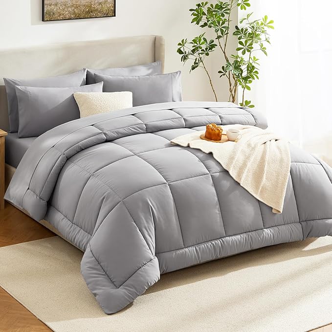 CozyLux Queen Comforter Set Grey, 7 Pieces Bed in a Bag, All Season Bedding Sets - Image 8