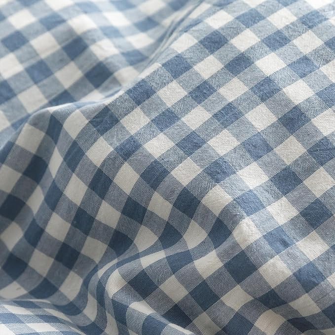 mixinni Blue White Gingham Ruffle Duvet Cover Full Size 3 Pieces – 100% Washed - Image 8