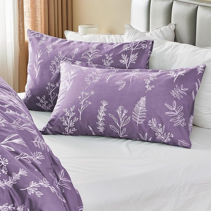 MUXHOMO Duvet Cover Queen Size, Reversible Floral Grayish Purple Duvet Cover Set - Image 4