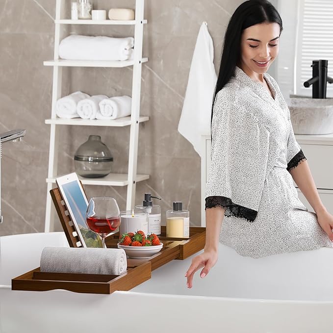 Kiasthome Teak Bathtub Caddy, Expandable Bath Tray, Non‑Slip Luxury Tub Caddy - Image 5