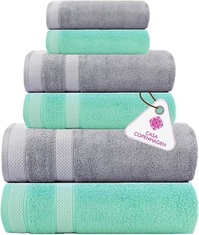 CASA COPENHAGEN Solitaire 6Pcs 100% Egyptian Cotton Large Designer Towels Gift by CASACOPENHAGEN