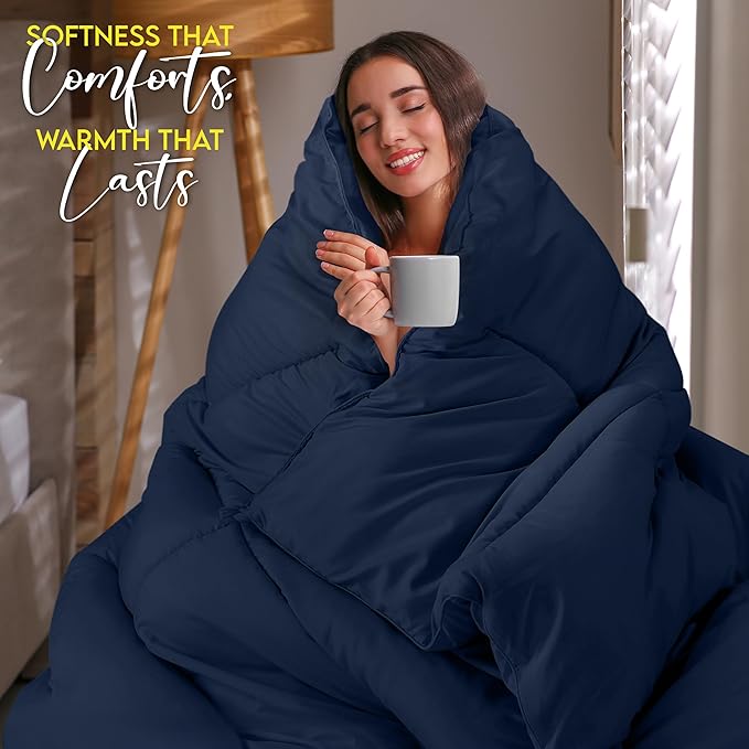 Utopia Bedding King Comforter Duvet Insert, Quilted Navy Comforter - Image 4