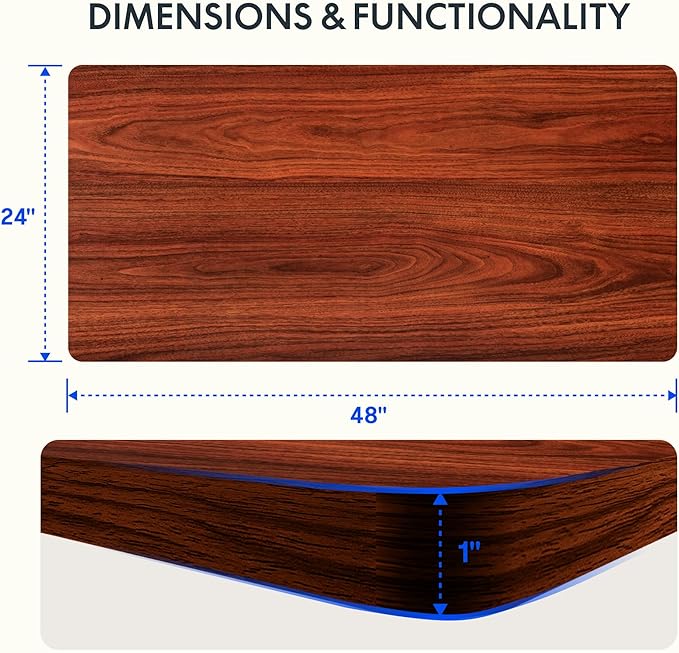 FLEXISPOT EN2 Whole-Piece Standing Desk with Clamp Power Strip, 48 x 24'' Electric Stand Up Height Adjustable Desk with Cable Management (Gray Frame + 48" Mahogany Top, 2 Packages)