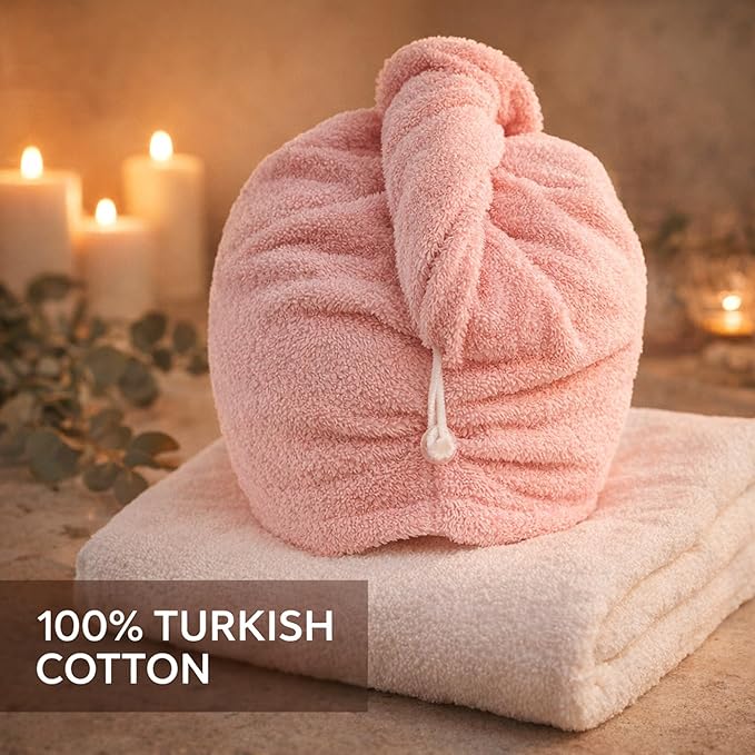 100% Turkish Cotton Hair Towel Wrap 2 Pack – Oeko-TEX Certified Quick Dry Turban - Image 5