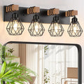 FadimiKoo 4-Light Farmhouse Bathroom Light Fixtures Over Mirror, Rustic Wood by FadimiKoo