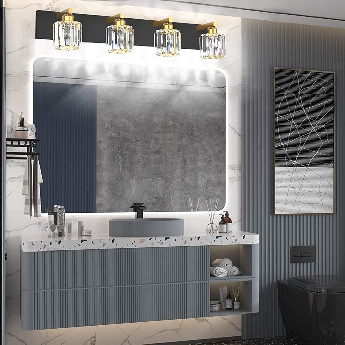 Aipsun Crystal Bathroom Vanity Lighting Black Vanity Light Fixtures Modern - Image 5