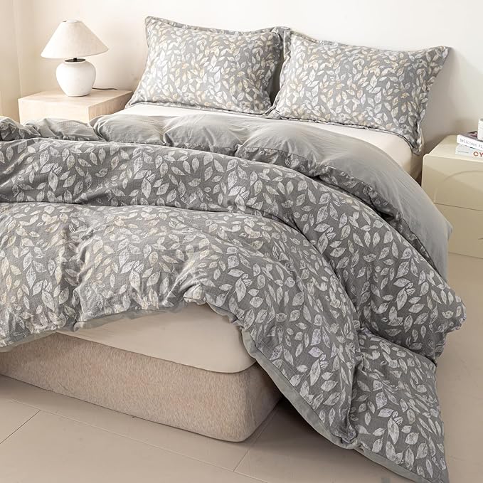 OAITE Brown Leaves Queen Size Duvet Cover-3 Pieces Prewashed Cotton-Like - Image 5