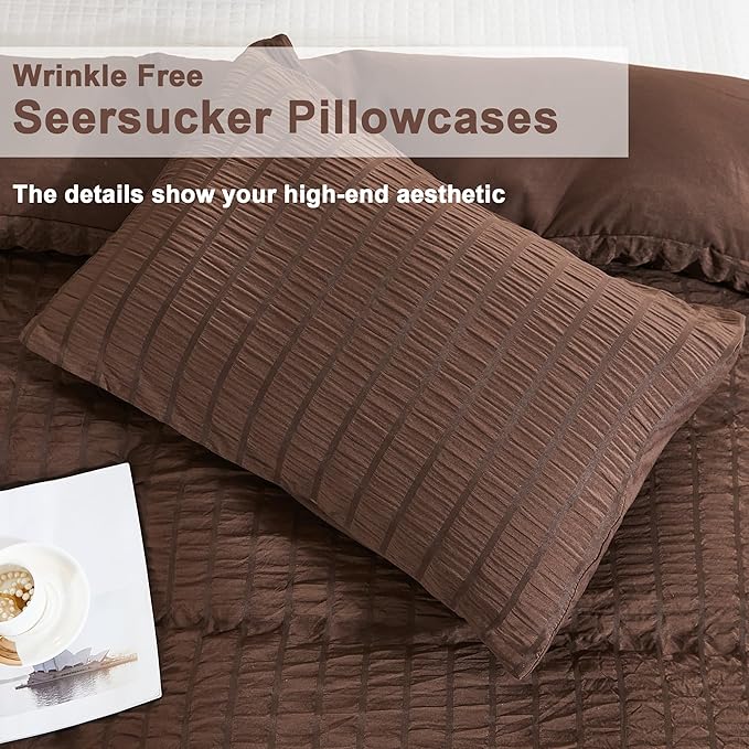 AveLom Brown Duvet Cover Cal King, 3 Pieces, Seersucker Striped Soft Washed - Image 6
