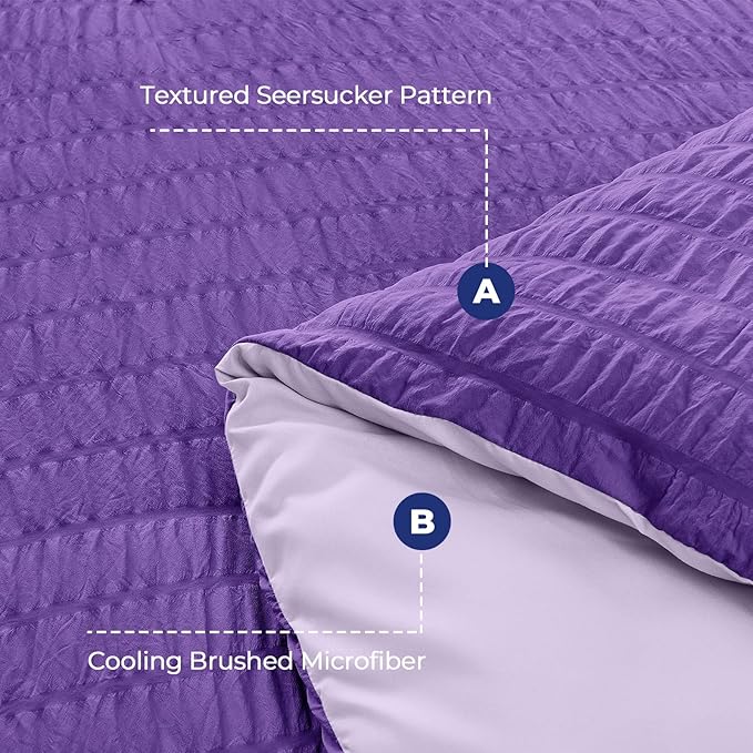 HYMOKEGE Dark Purple/Lavender Queen Comforter Set Seersucker 7 Pieces, All - Image 4
