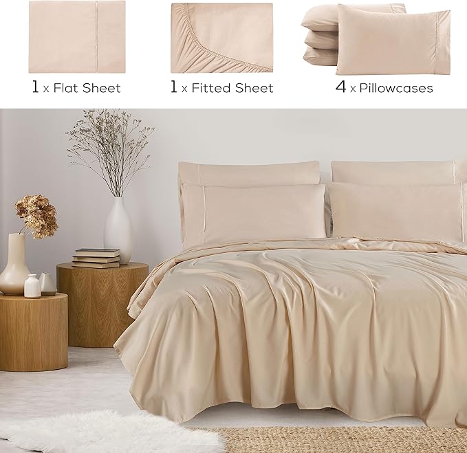 Mueller Luxury 6 PC Full Size Bed Sheets, Super Soft 1800, Deep Pocket up to - Image 2