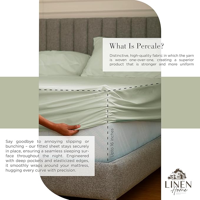 Linen Home 100% Cotton Percale Sheets Queen Size, Deep Pocket, 4 Pieces Set - Image 4