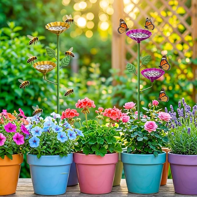2 Pack Bee Watering Station, Metal Flower Garden Stakes - Image 6