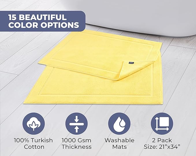 Hawmam Linen Yellow Bath Mats, 21 x 34 inches, Banded Design, Highly Absorbent - Image 3