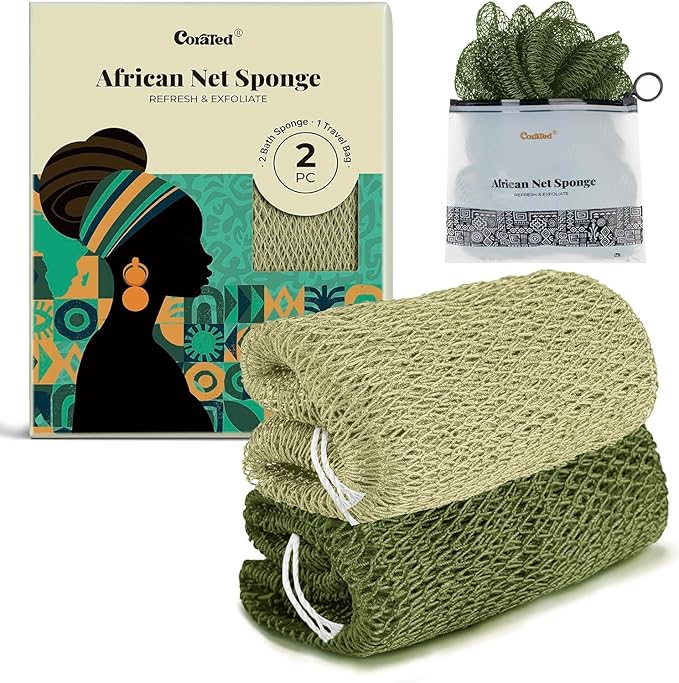 CORATED African Net Sponge Authentic, Shower Loofah Exfoliating Bath Sponge by CORATED
