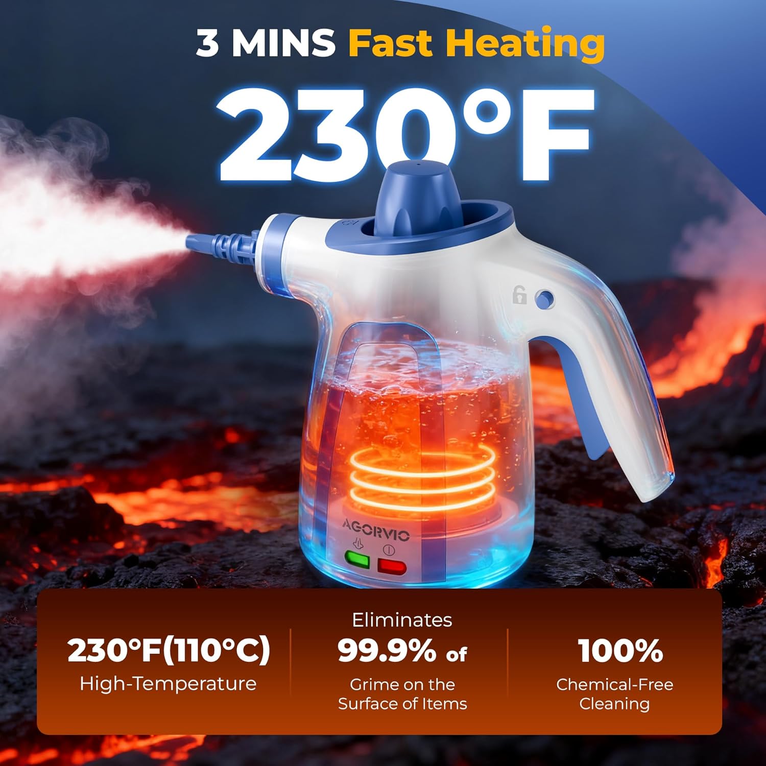 Steam Cleaner, Handheld Steam Cleaner for Home, Pressurized Steamer for Cleaning Carpet, Floor, Upholstery and Car, 13ft Extra-long Power Cord & 11 Multi-Purpose Accessories