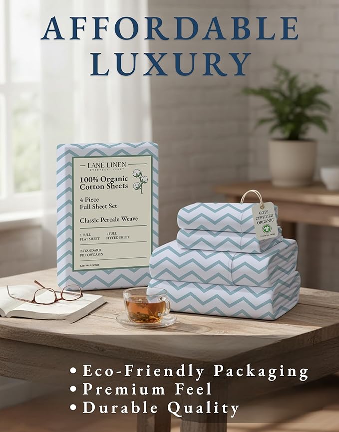 LANE LINEN 100% Organic Cotton Full Size Sheet & Pillowcase Sets, Fully - Image 8
