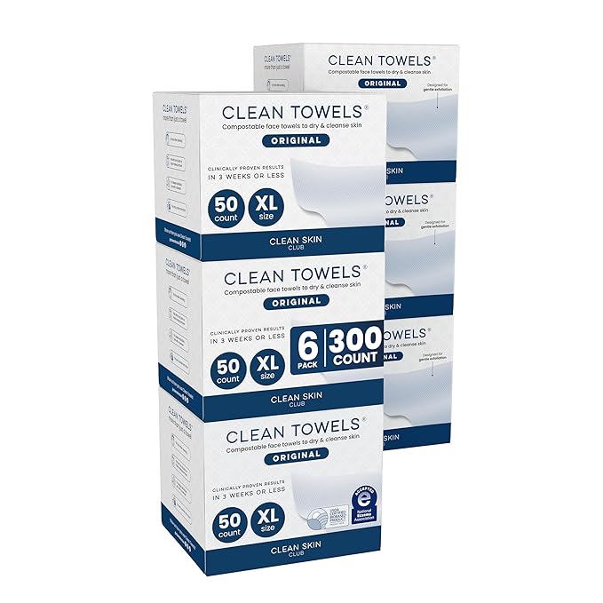 Clean Skin Club Clean Towels XL®, 100% USDA Biobased Face Towel, Disposable by CLEANSKINCLUB