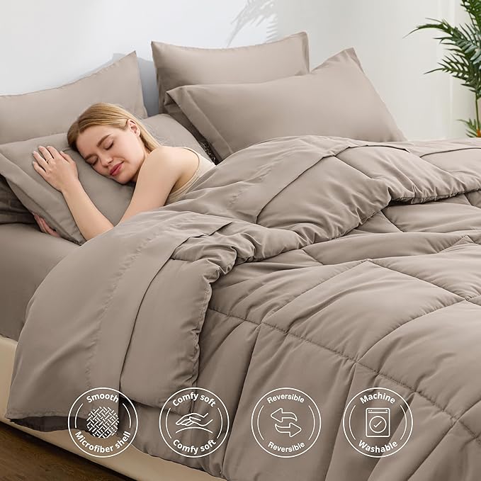 Love's cabin King Size Comforter Set Light Brown, 7 Pieces King Bed in a Bag - Image 3
