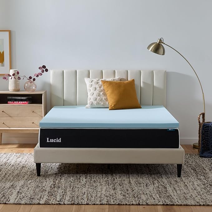 Lucid 2 Inch Memory Foam Mattress Topper, Queen Size – Cooling Gel Bed Topper – by Lucid