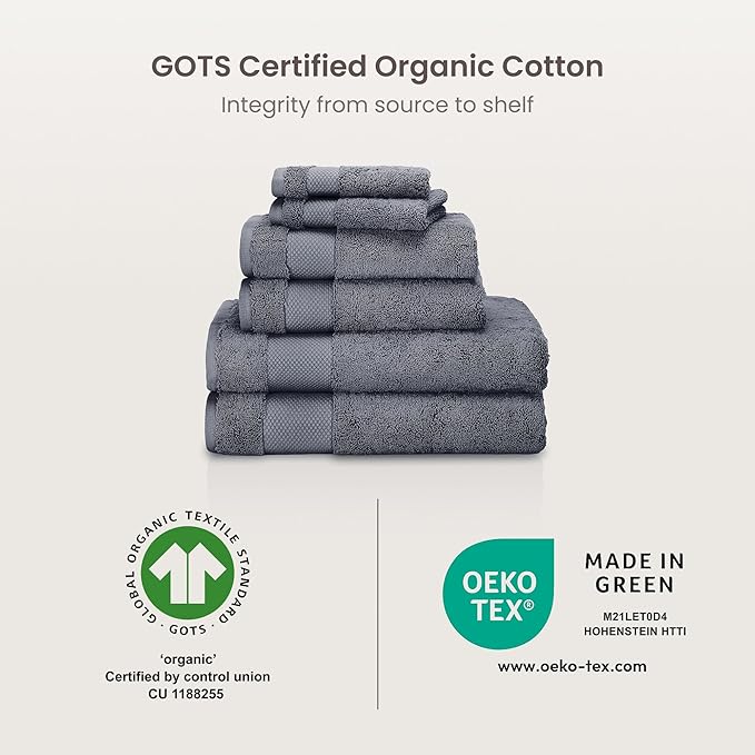 BIOWEAVES 100% Organic Cotton 700 GSM Plush 6-Piece Towel Set GOTS Certified - Image 8