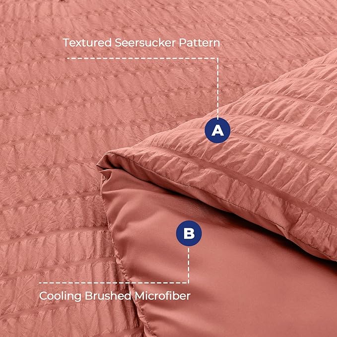 HYMOKEGE Coral Twin Comforter Set Seersucker 5 Pieces, All Season Luxury Bed in - Image 4