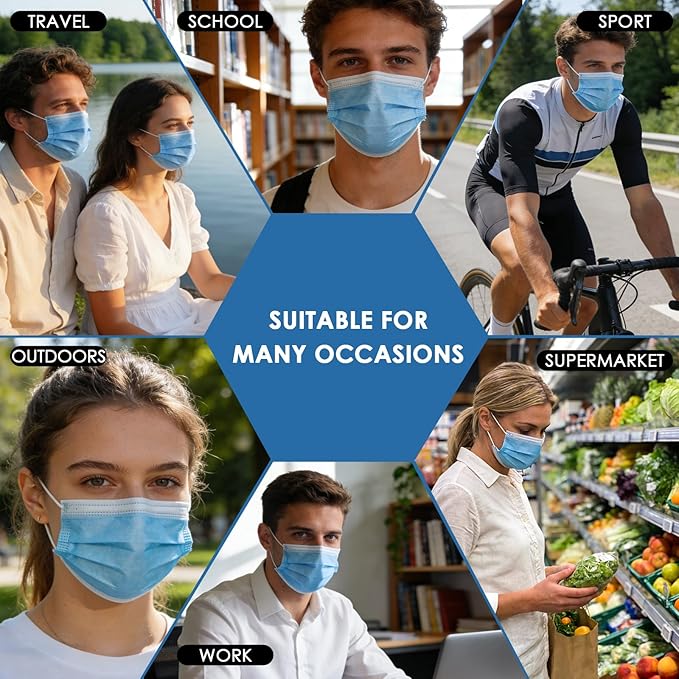 NNPCBT Blue Disposable Face Masks 100 Pack, 3-Ply Breathable Mask - Image 6
