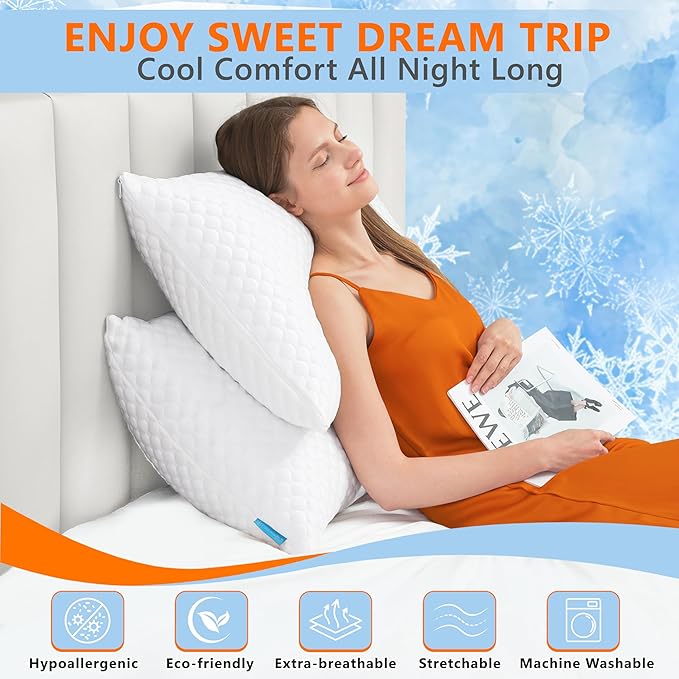 UYWO Cooling Pillows Queen Size Set of 2, Memory Foam Pillows - Image 2