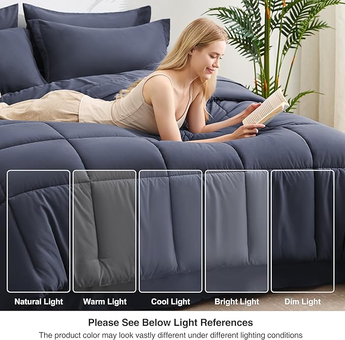 Love's cabin Queen Comforter Set Indigo Blue, 7 Pieces Queen Bed in a Bag - Image 7