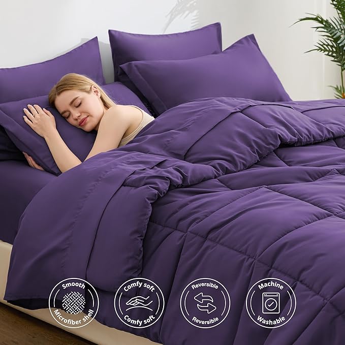 Love's cabin Twin Comforter Set Dark Purple, 5 Pieces Twin Bed in a Bag - Image 3