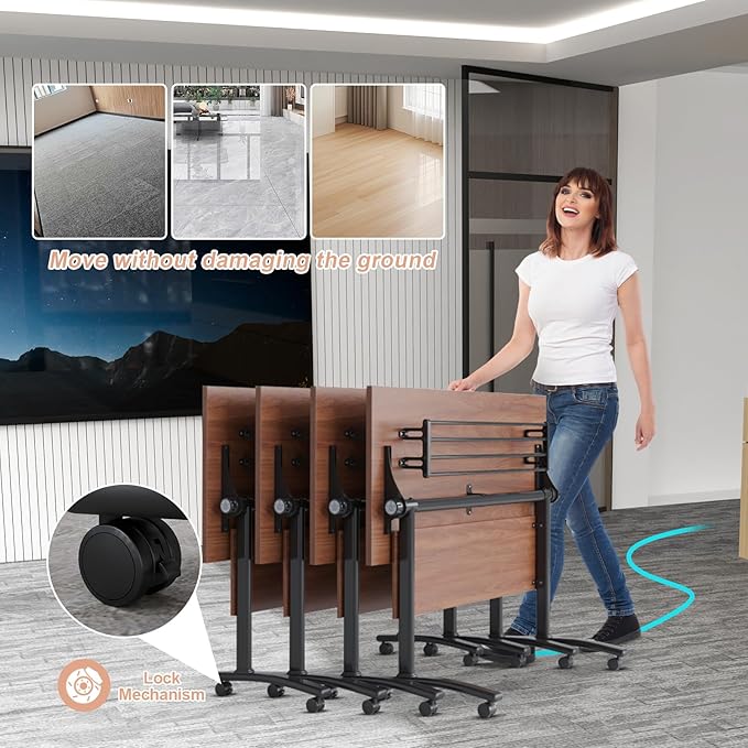 Conference Table Flip Top Mobile Conference Room Tables,Folding Conference Table with Wheels,Large Meeting Training Seminar Table Saving Space for Office Classroom(4D,47.2'')