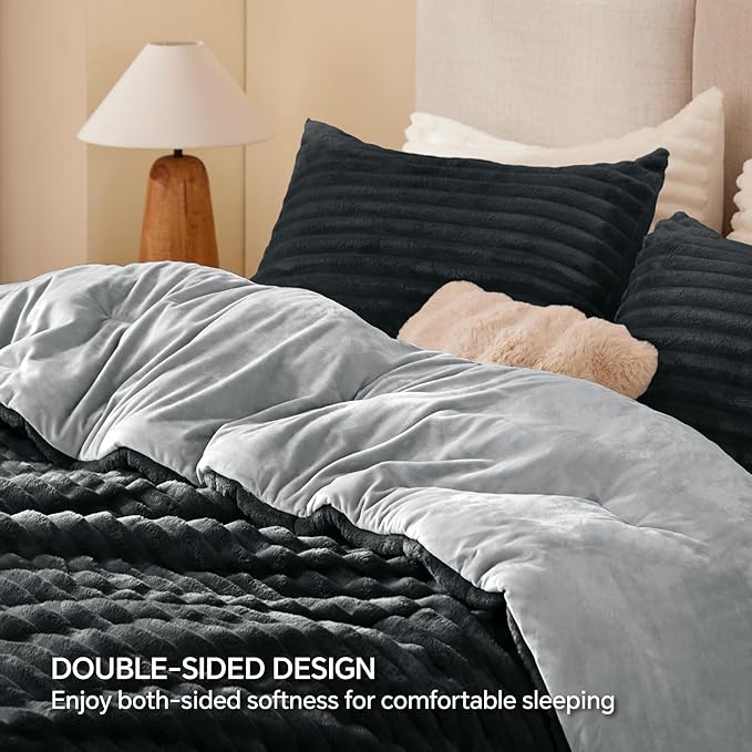 BEDELITE Fleece Queen Comforter Set -Super Soft & Warm Fluffy Black Bedding - Image 5