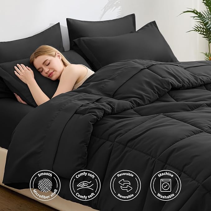 Love's cabin California King Comforter Set Ash Black, 7 Pieces California King - Image 3