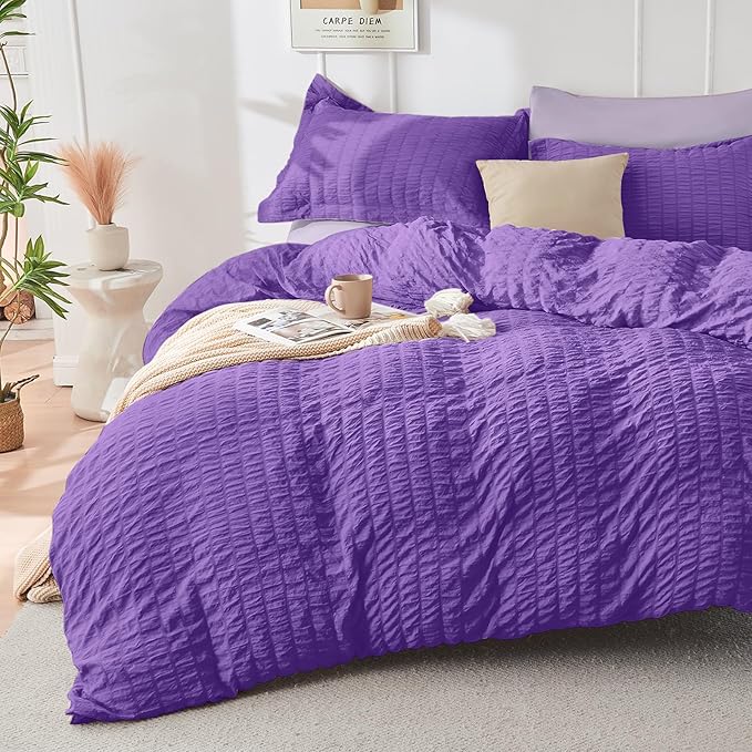 HYMOKEGE Dark Purple/Lavender Twin Comforter Set Seersucker 5 Pieces, All - Image 2