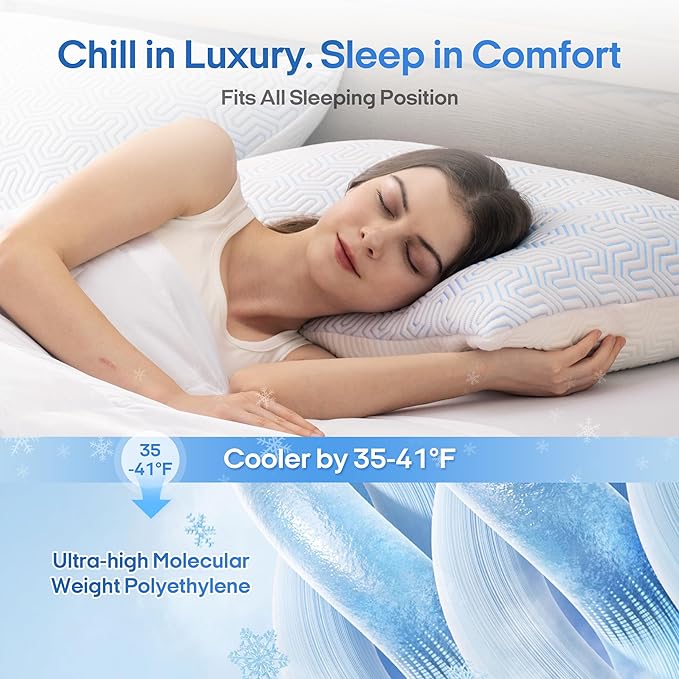 puredown® Cooling Goose Feather Down Pillow, Queen Size Bed Pillow Insert - Image 5